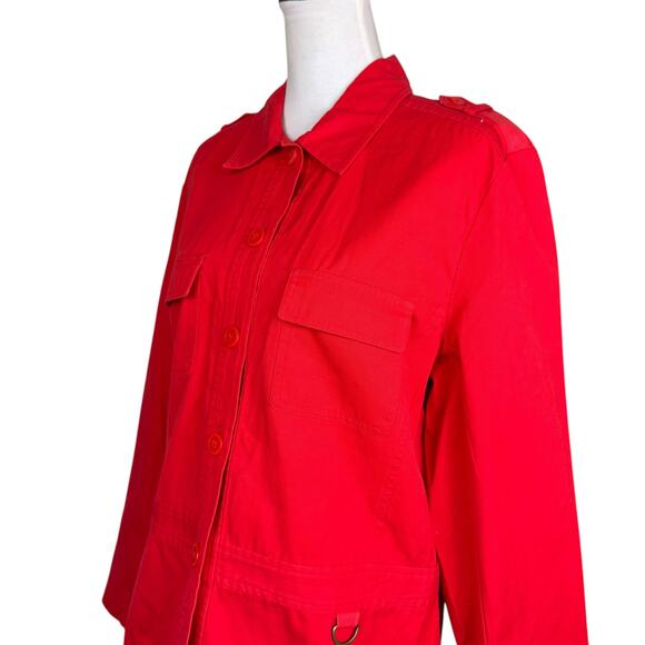 Josephine Chaus Cherry Red 100% Cotton Sport Long Sleeve Casual Utility Jacket - Picture 5 of 13